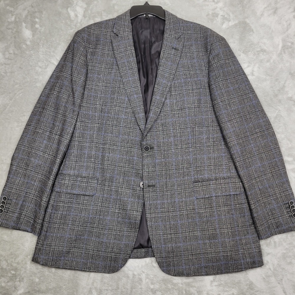 Joseph Abboud Mens 46L Blue Gray Glen Plaid Blazer Tollegno 1900 Italian Fabric